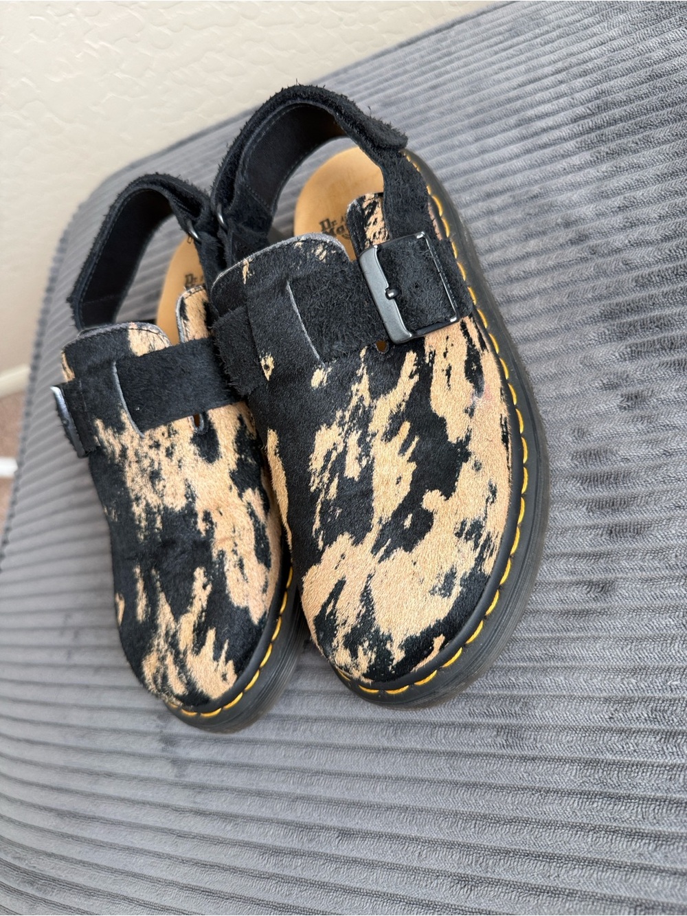Tan Cow Print Leather Clogs